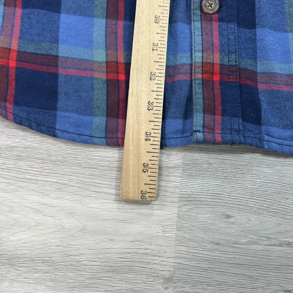 NWOT Duluth Trading Shirt Mens XL Blue Plaid Flannel Button Down Slim Fit Casual